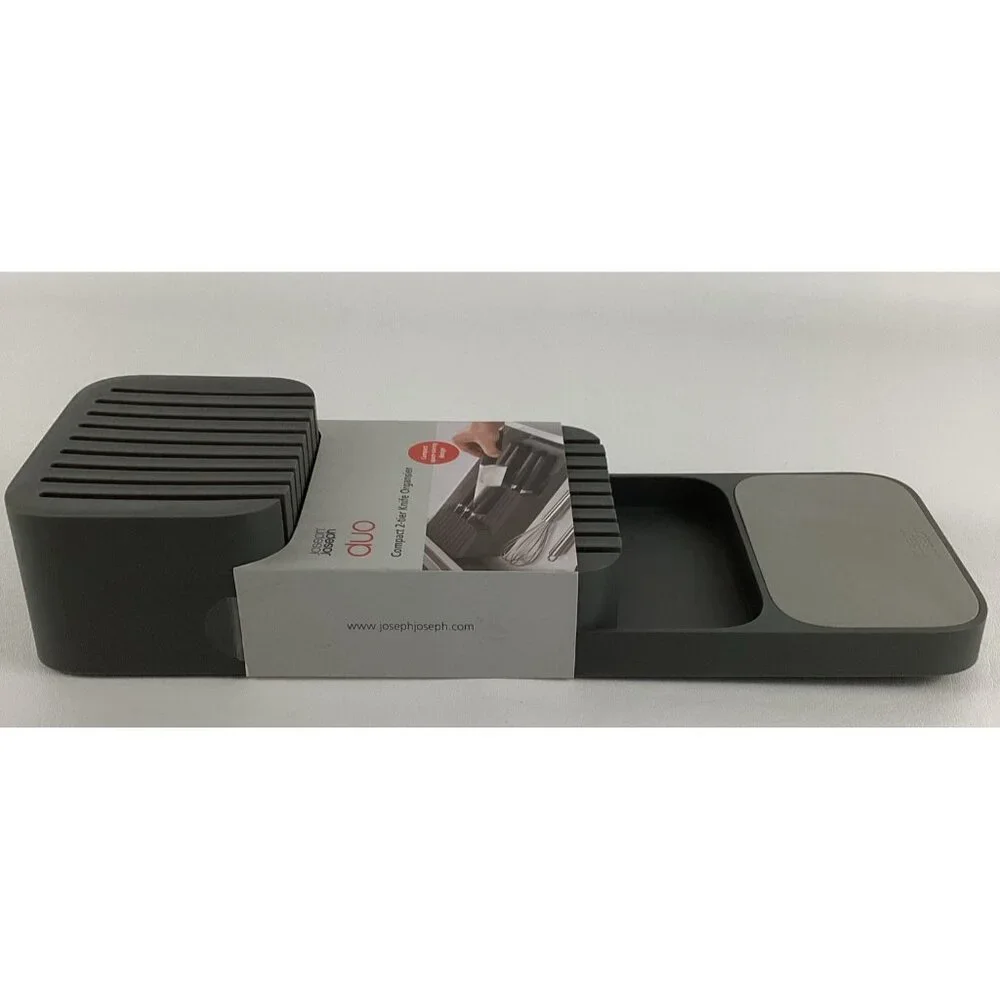 Joseph Joseph Duo Compact 2 Tier Knife Organizer Grey Space Saving Holder New